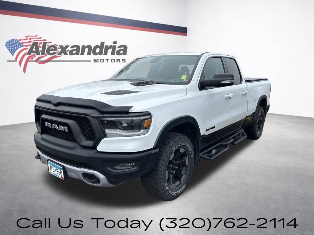 2019 RAM 1500 Rebel in White — front three-quarter view