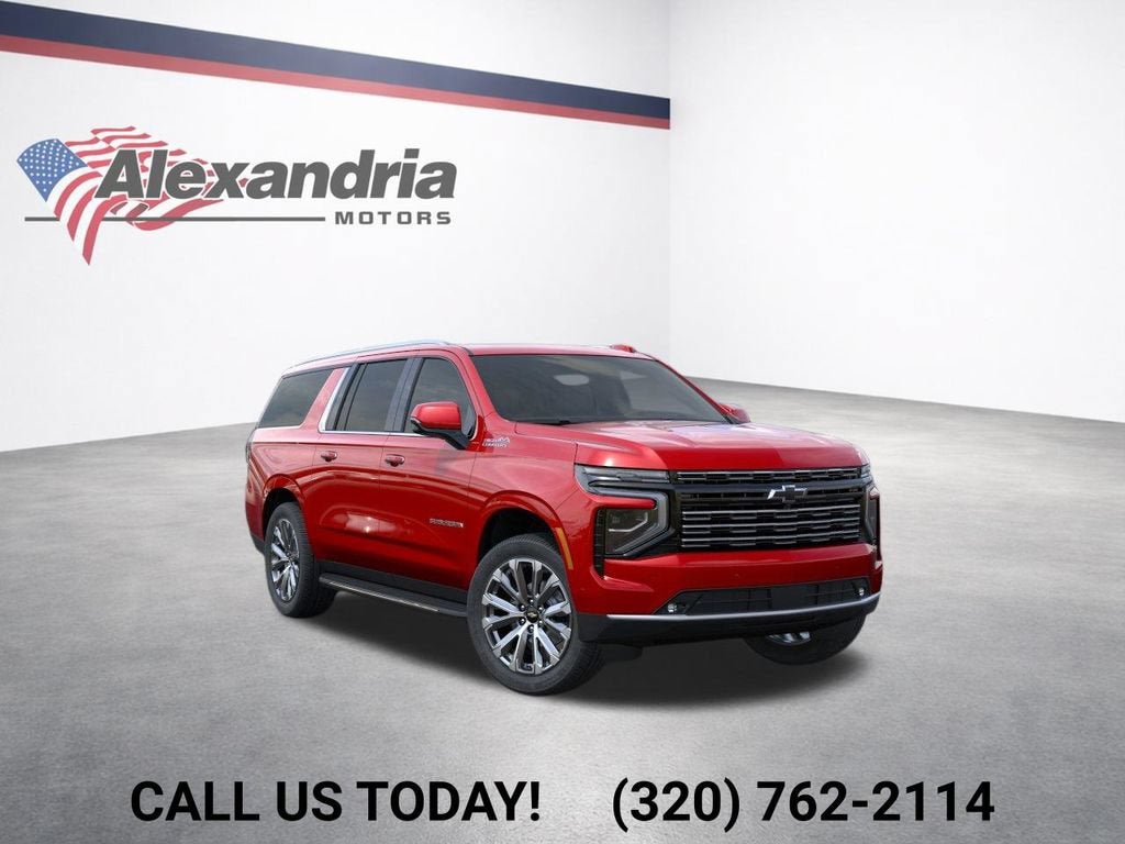 2026 Chevrolet Suburban High Country in Radiant Red Tintcoat — front three-quarter view